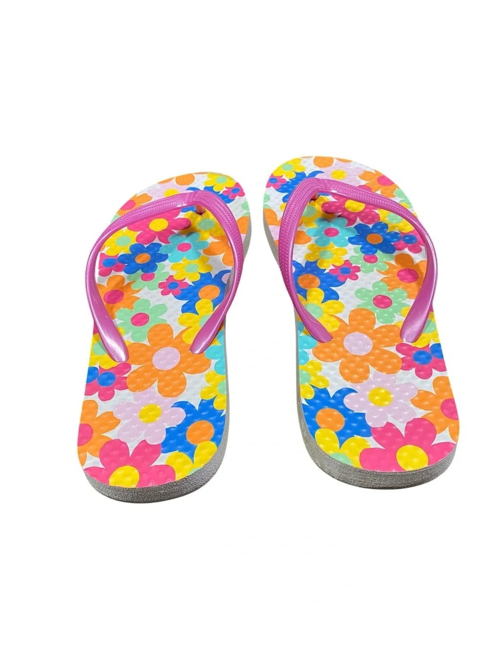 Girls Floral Flip-Flop Sandals - Pink Straps Size Large (2/3)